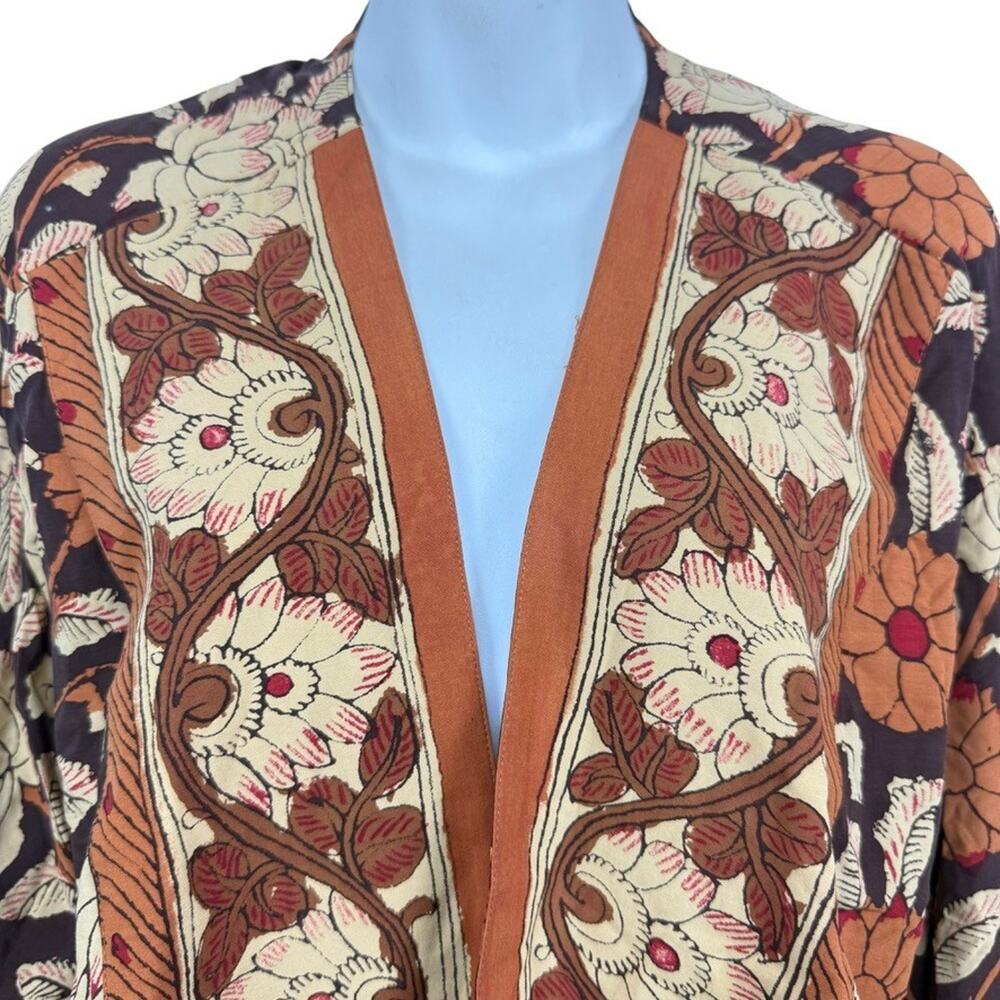 Soft Surroundings Womens Plus Size Floral Brown Kimono Open Jacket Lagenlook 1X - Picture 6 of 16